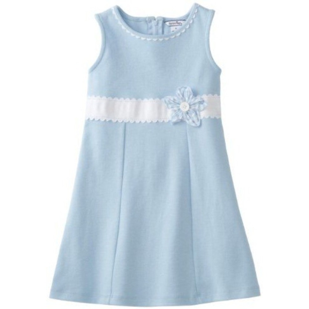 Hartstrings Dress Girls 12 Light Blue Sleeveless Knit Aline Trimmed Lace Classic